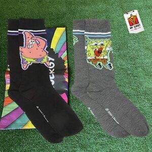 Nickelodeon 2-Pair SpongeBob SquarePants & Patrick Star Salute Socks 6-12 NEW